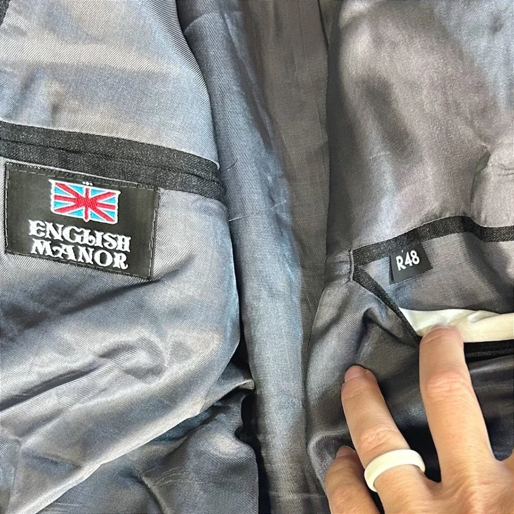 English Manor Dark Academia Wool Blazer 48R Grey Professional Sport Coat Jacket